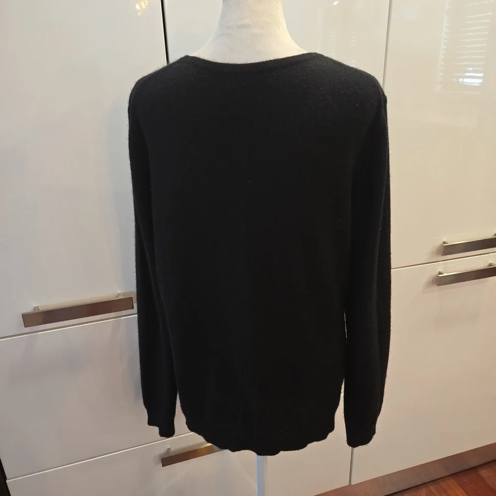 100% Cashmere Classic Black Crewneck Quiet Luxury Sweater Womens Large